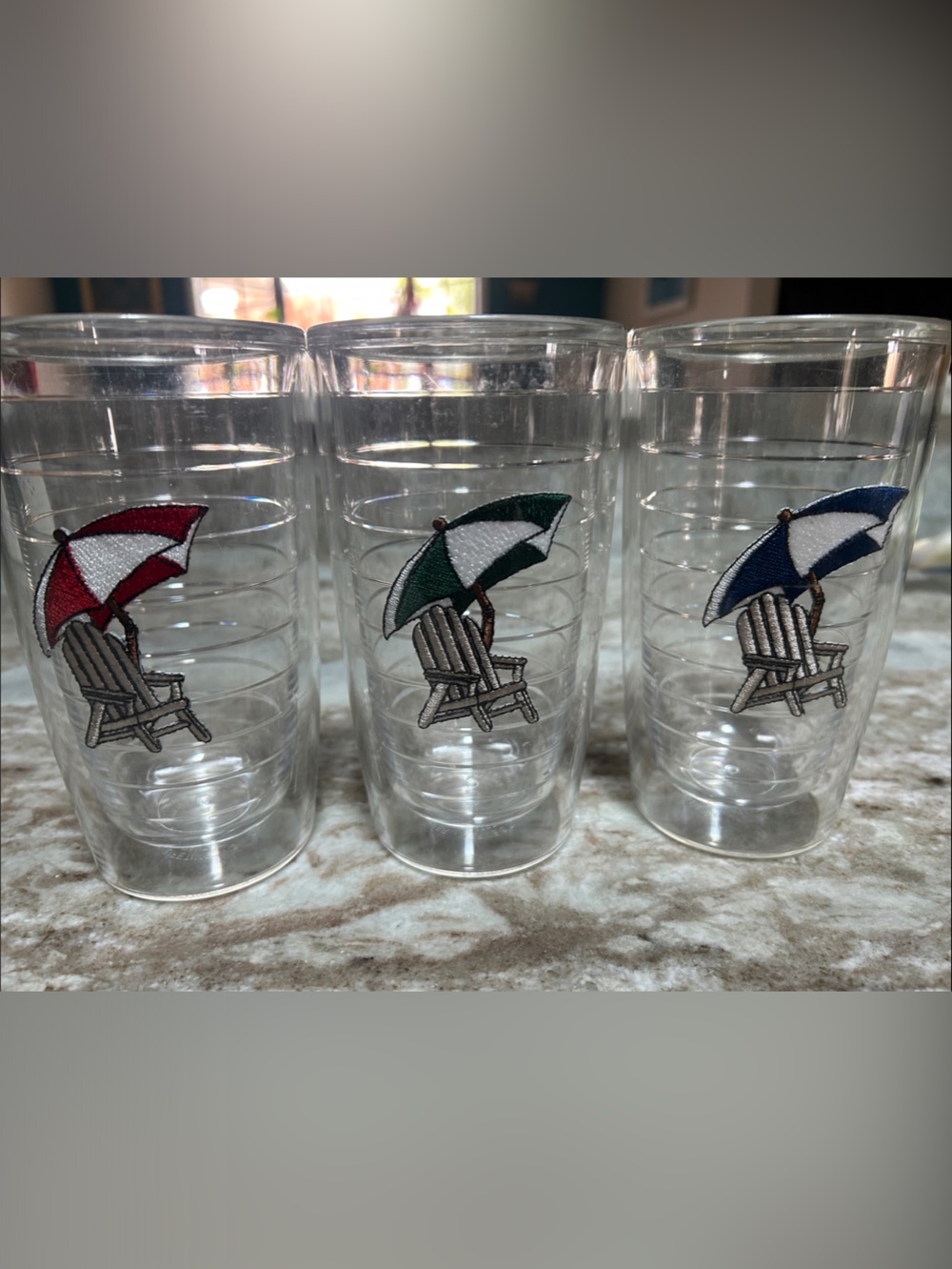 Set of 3 Beach Umbrella Tumbler Glasses - Red, Green, Blue
